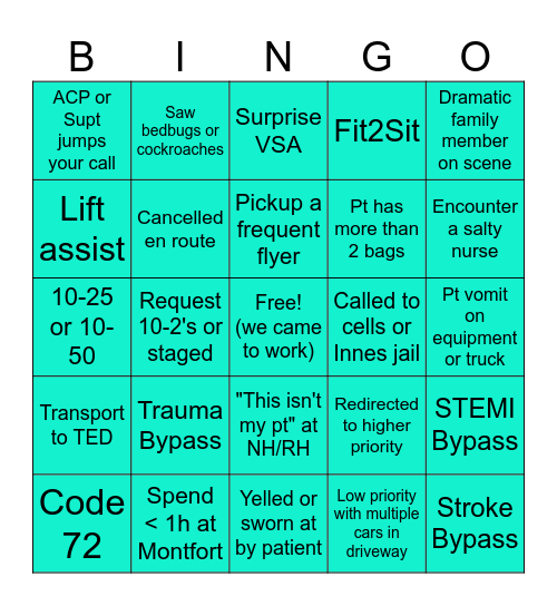 Saturday Night EMS Bingo!!!! Bingo Card