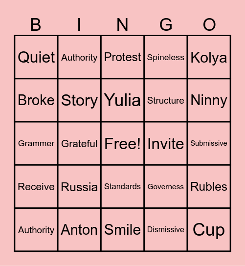 The Ninny Bingo Card