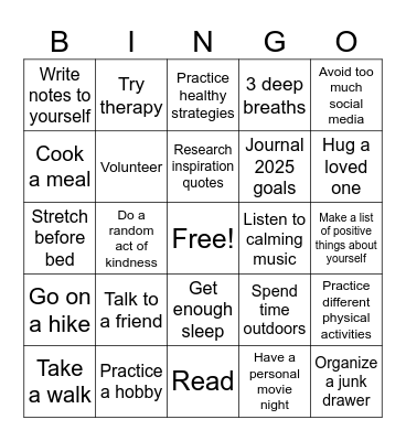 Wellness Bingo Card