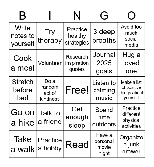 Wellness Bingo Card