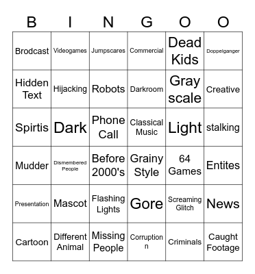 Analog Horror Bingo Card