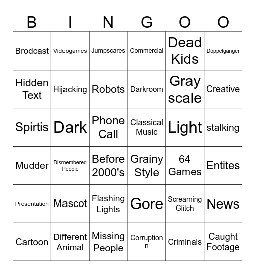 Analog Horror Bingo Card