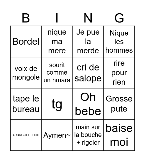 Anais valo Bingo Card