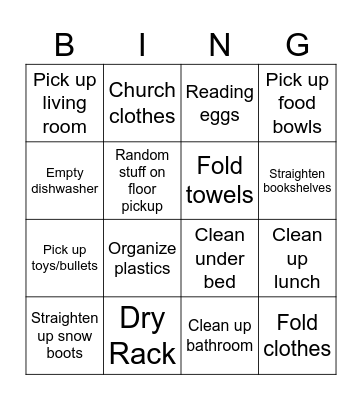 Cleaning survival Bingo Card
