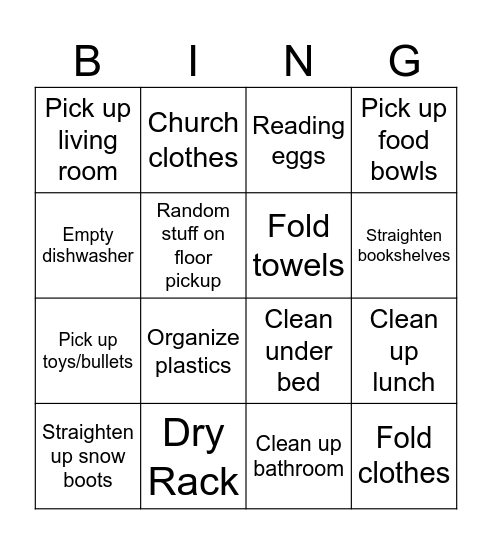 Cleaning survival Bingo Card