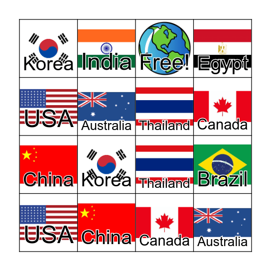 Countries of the World Bingo! Bingo Card