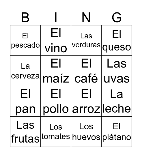 Las Comidas  Bingo Card