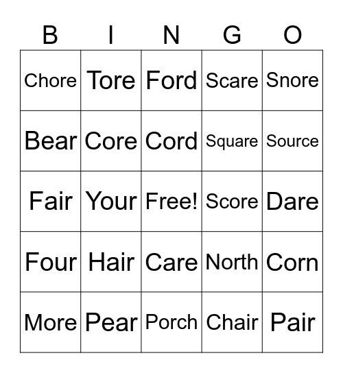 R-Controlled Vowel Teams Bingo Card