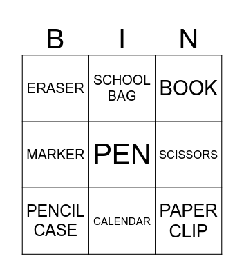 SCHOOL SUPPLIES BINGO Card
