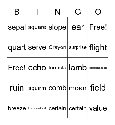 Untitled Bingo Card