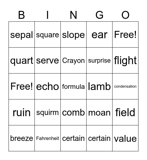 Untitled Bingo Card