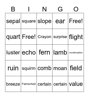 Untitled Bingo Card