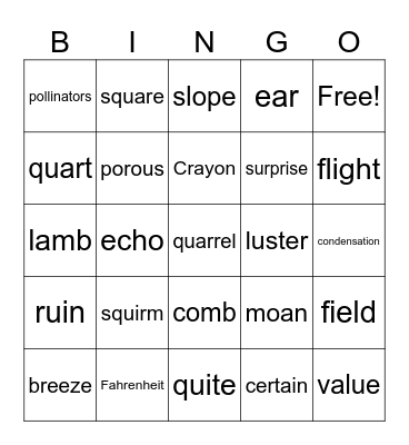 Untitled Bingo Card