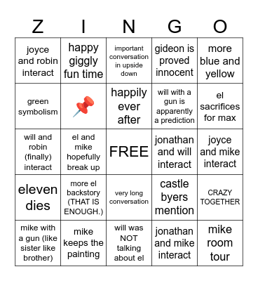 STRANGER THINGS S5 ZINGO BOARD Bingo Card