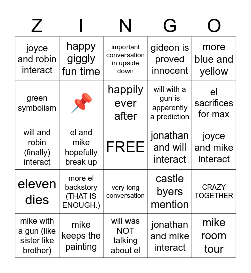 STRANGER THINGS S5 ZINGO BOARD Bingo Card