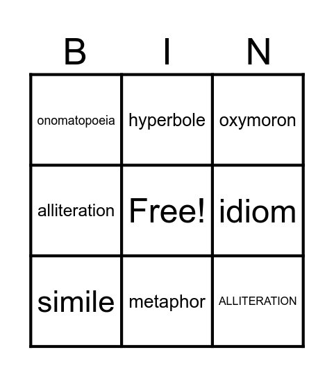 FIGURE OF SPEECH Bingo Card
