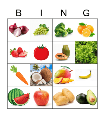 Fruits and Vegetables Bingo Card