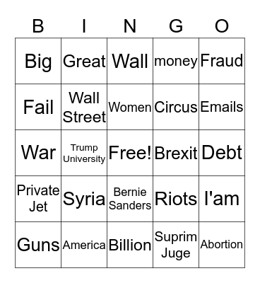 Presidential Debate Bingo Card