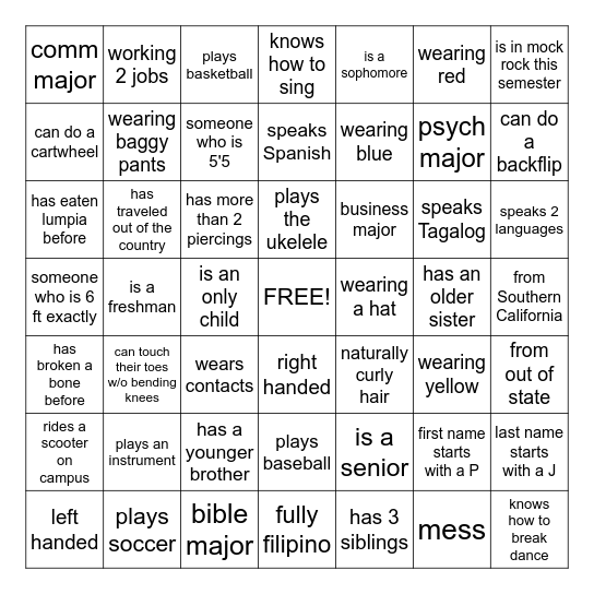 HUMAN BINGO Card