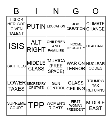 2016 CLINTON Debate Bingo Card