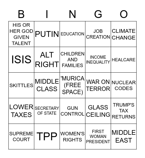 2016 CLINTON Debate Bingo Card