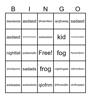 test bingo Card