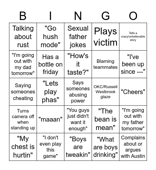 Big Mass Bingo Card