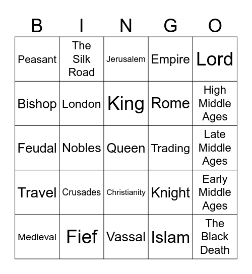 Medieval Bingo Card