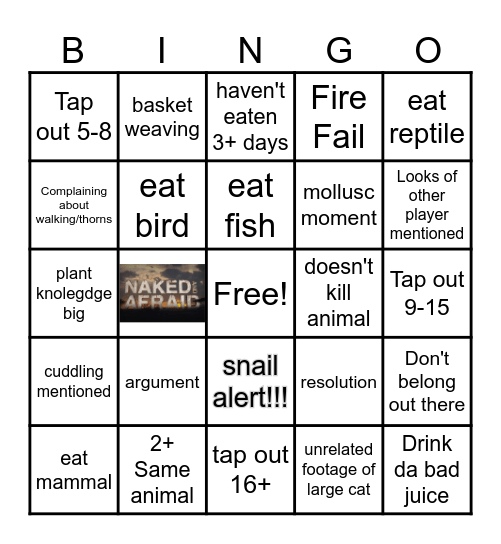 Naked and Afraid Bingo Card