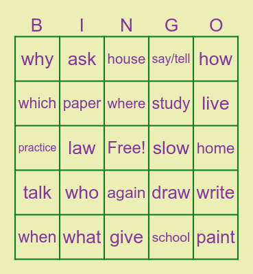 TTCS ASL ..Vocab Misc Bingo Card
