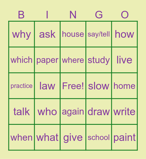TTCS ASL ..Vocab Misc Bingo Card