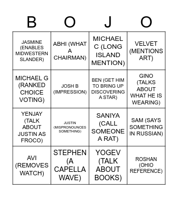 Bojo's Spring Bingo Card