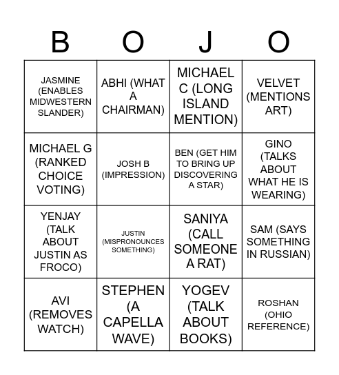 Bojo's Spring Bingo Card