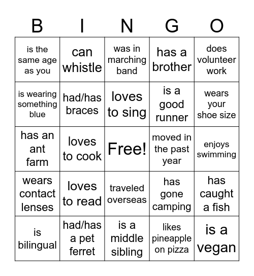 SA Bingo! Bingo Card