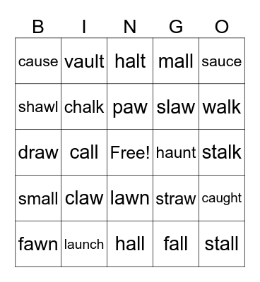 aw, au, al Bingo Card