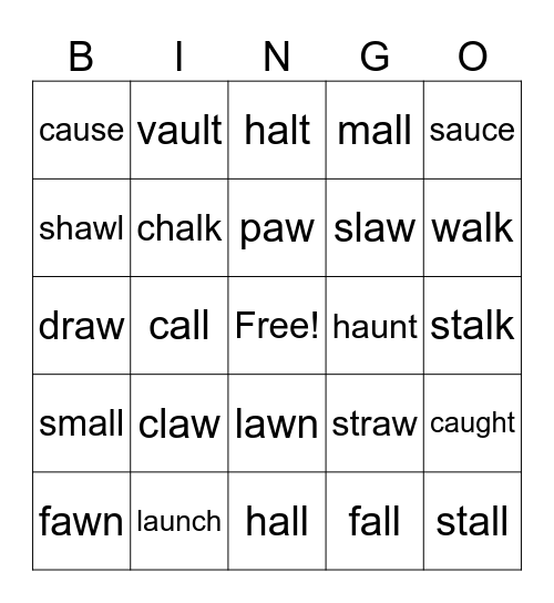 aw, au, al Bingo Card