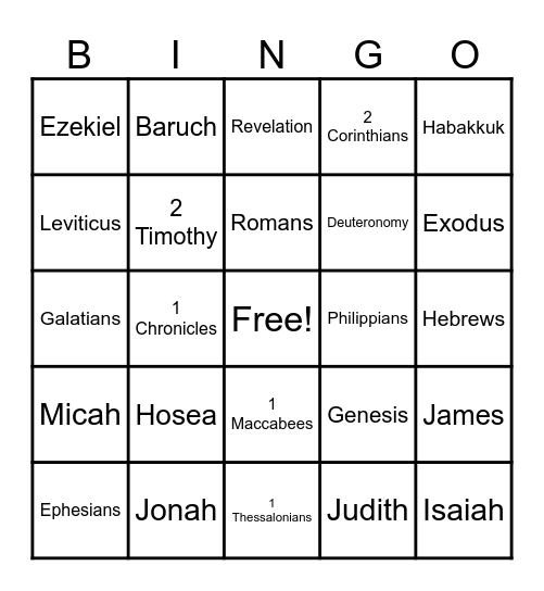 Books of the Bible Bingo Card