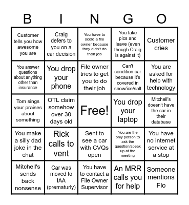 SUI Total Loss BINGO Card