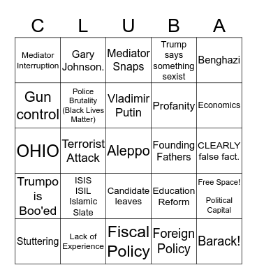 First Political Debate Logo Bingo Card