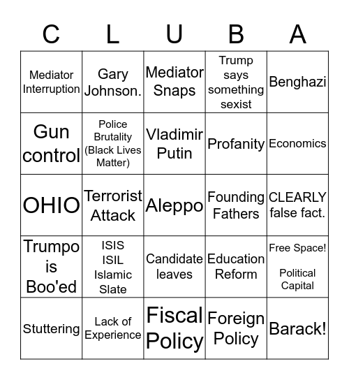 First Political Debate Logo Bingo Card