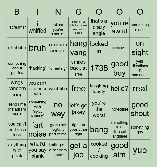 William Bingo Card