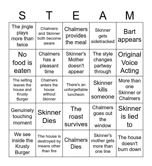 Steamed Hams Bingo Card