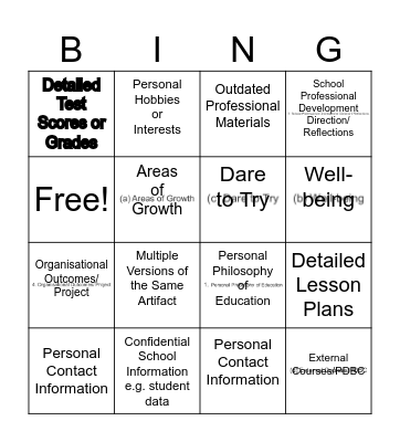 Staff E-Portfolio Bingo Card