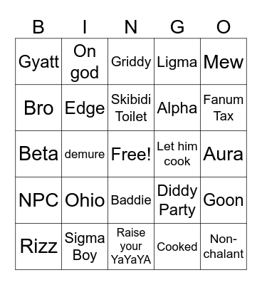 Brainrot Bingo Card