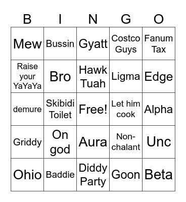 Brainrot Bingo Card