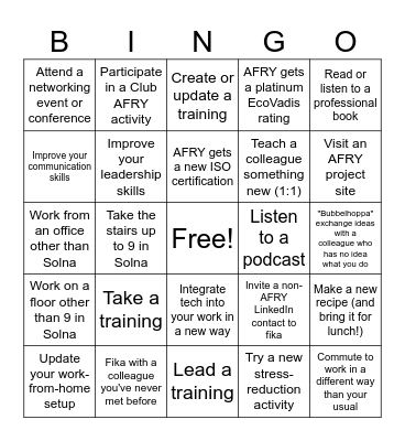 2025 AFRY Career Bingo - Compliance Bingo Card