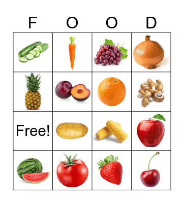 Fruit and Vegetables Bingo Card