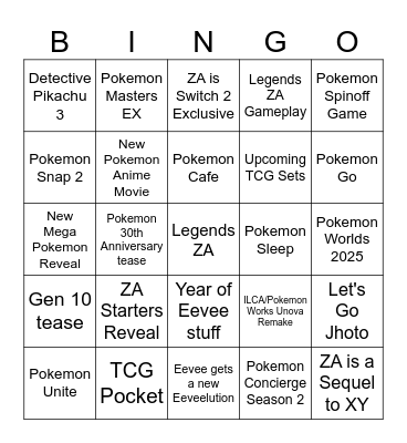 Pokemon Day 2025 Bingo Card