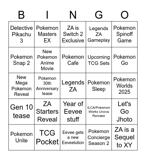 Pokemon Day 2025 Bingo Card
