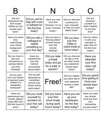 Remote Work BINGO Card